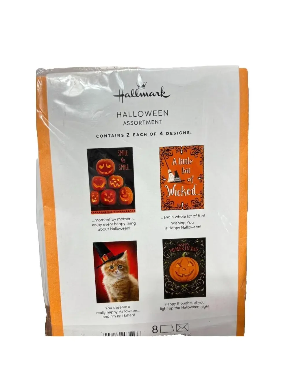 Hallmark Halloween Variety Greeting Cards Festive Pumpkins,Witch Hats & Cats 8pc